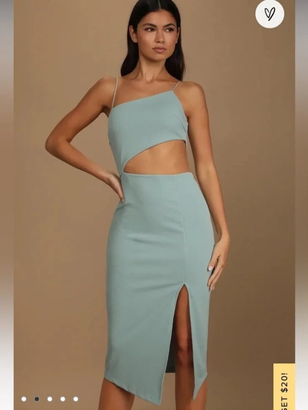Lulu’s Flawless Attitude Sage Blue Asymmetrical Cutout Midi Dress Small